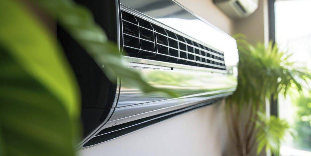 Equipo de aire acondicionado sobre un fondo de vegetación